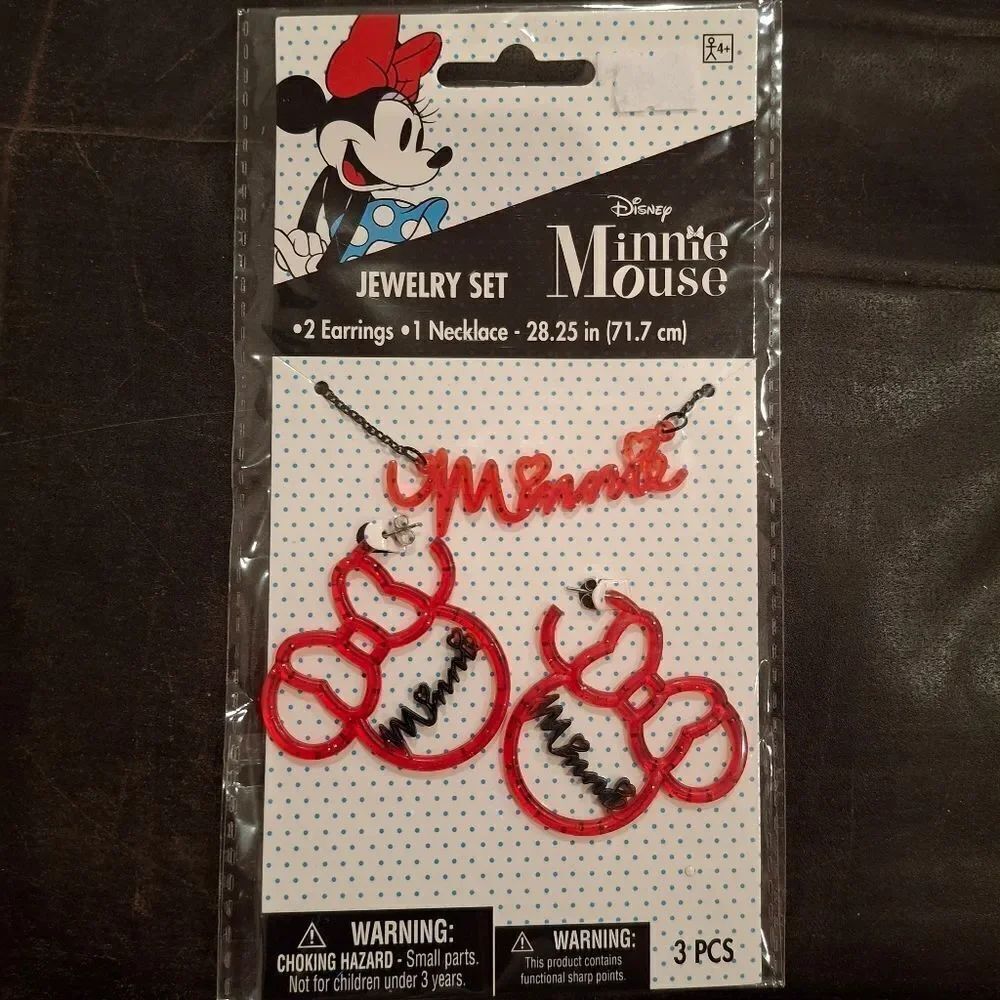 Minnie Mouse Necklace & Earrings Set